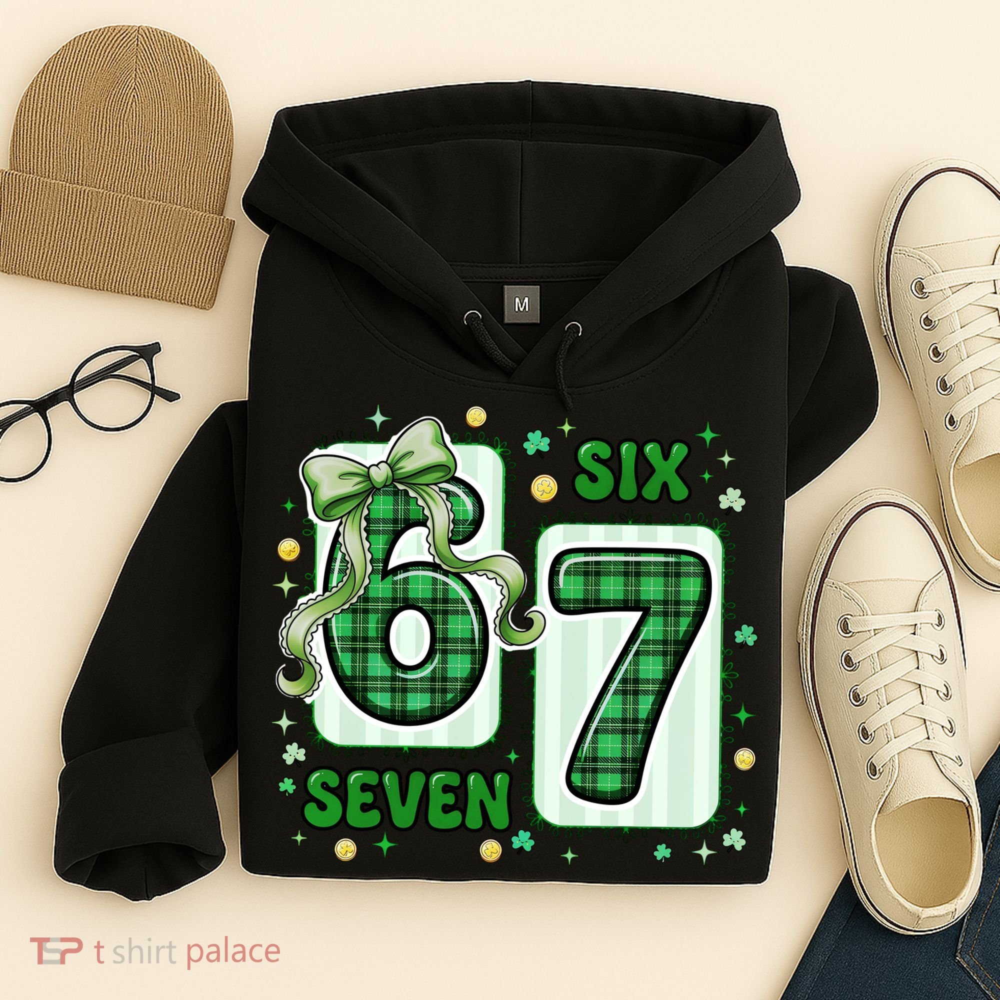 Retro St Patrick's Lucky 67 Six Seven 6-7 Meme Hoodie