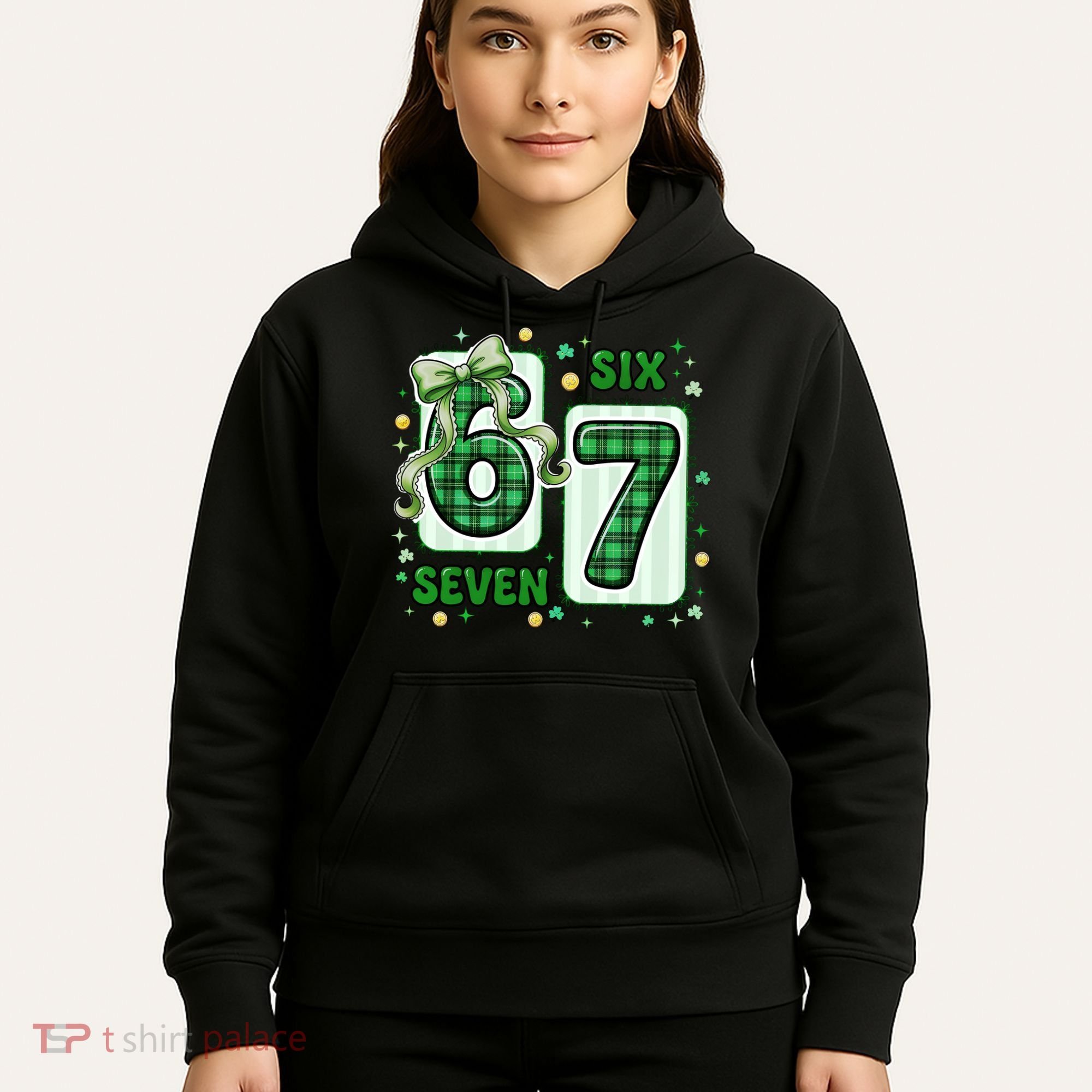 Retro St Patrick's Lucky 67 Six Seven 6-7 Meme Hoodie