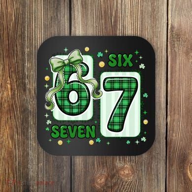 Retro St Patrick's Lucky 67 Six Seven 6-7 Meme Coaster