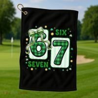 Retro St Patrick's Lucky 67 Six Seven 6-7 Meme Golf Towel thumb 1