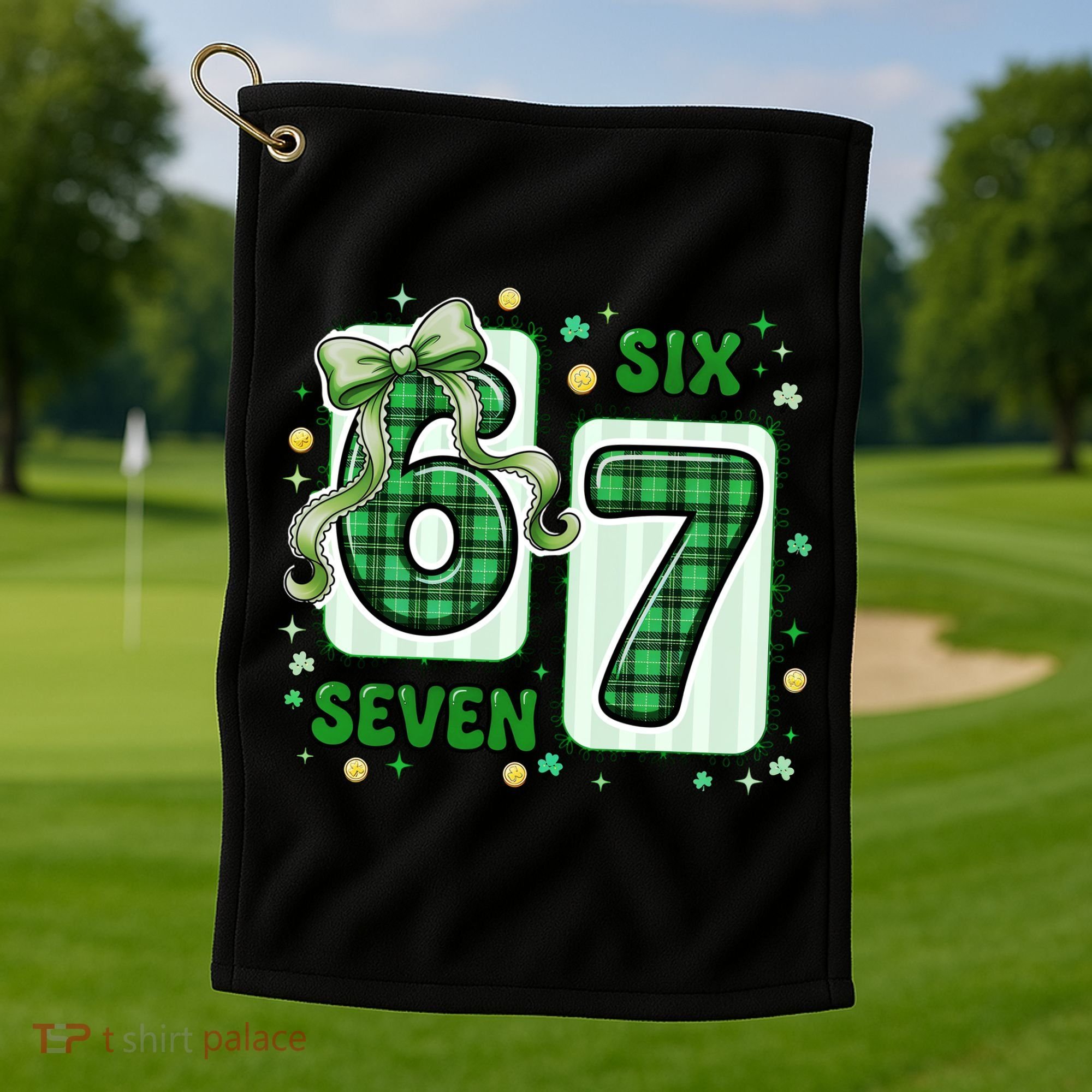 Retro St Patrick's Lucky 67 Six Seven 6-7 Meme Golf Towel