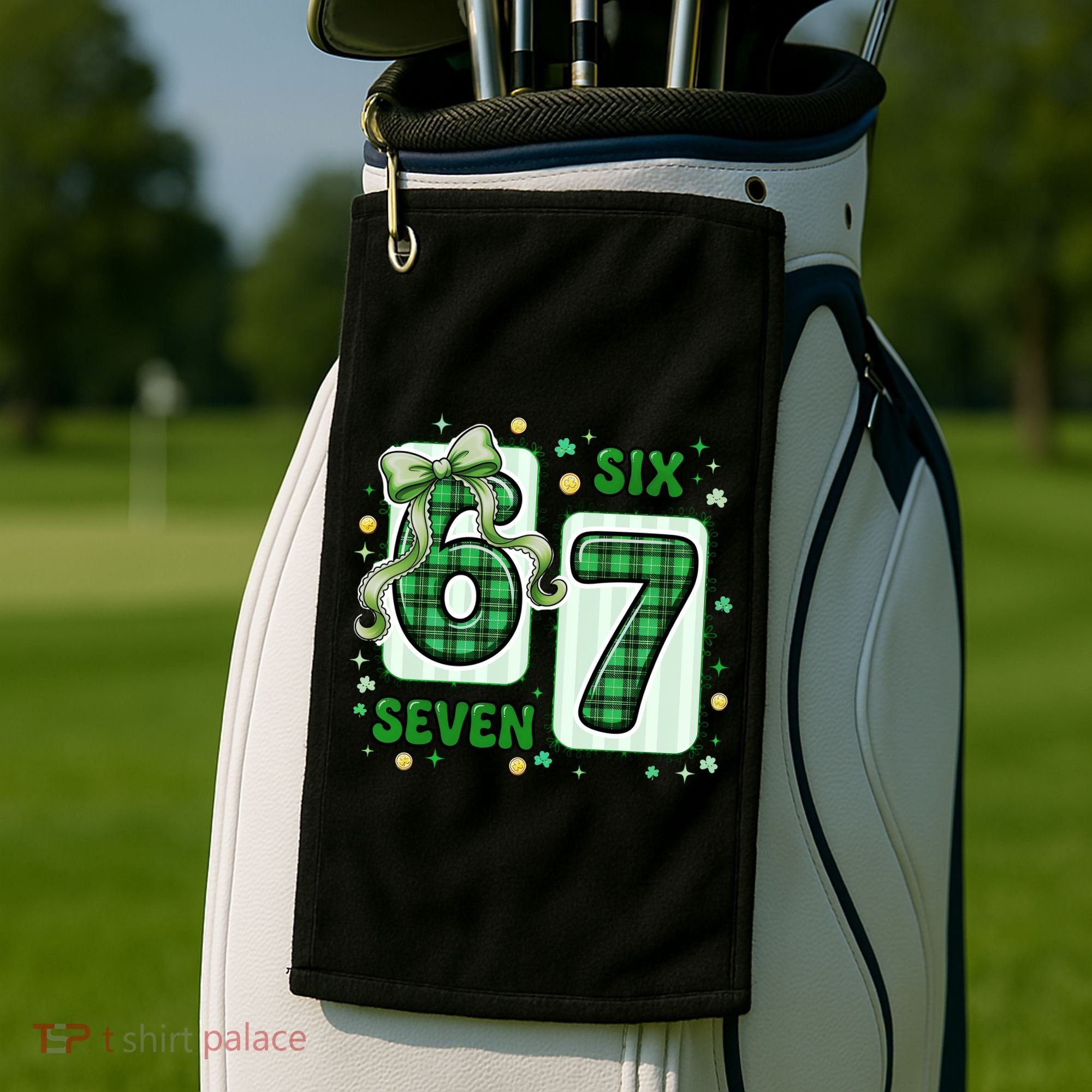 Retro St Patrick's Lucky 67 Six Seven 6-7 Meme Golf Towel