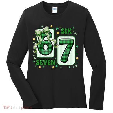 Retro St Patrick's Lucky 67 Six Seven 6-7 Meme Women's Long Sleeve Shirt