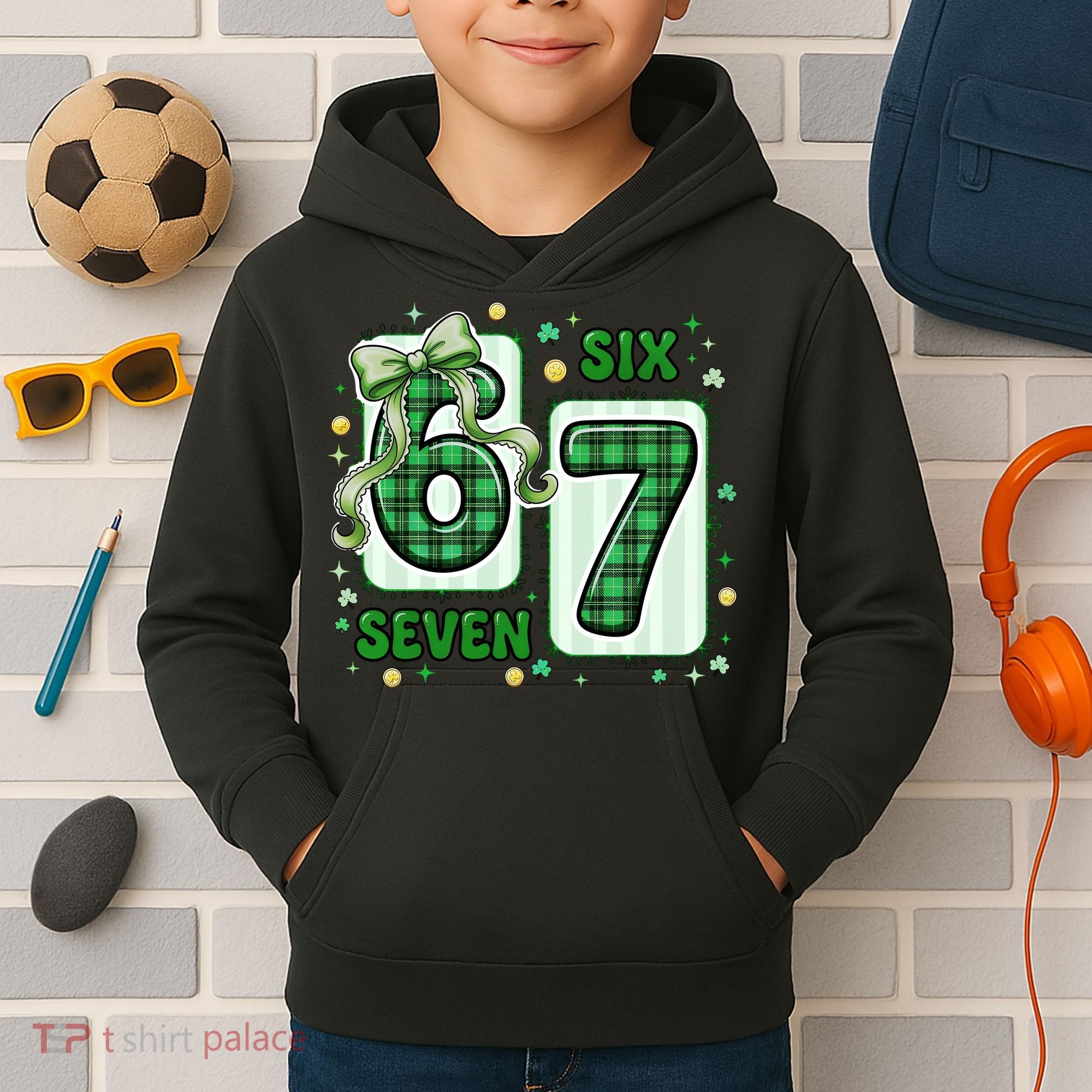 Retro St Patrick's Lucky 67 Six Seven 6-7 Meme Kids Hoodie