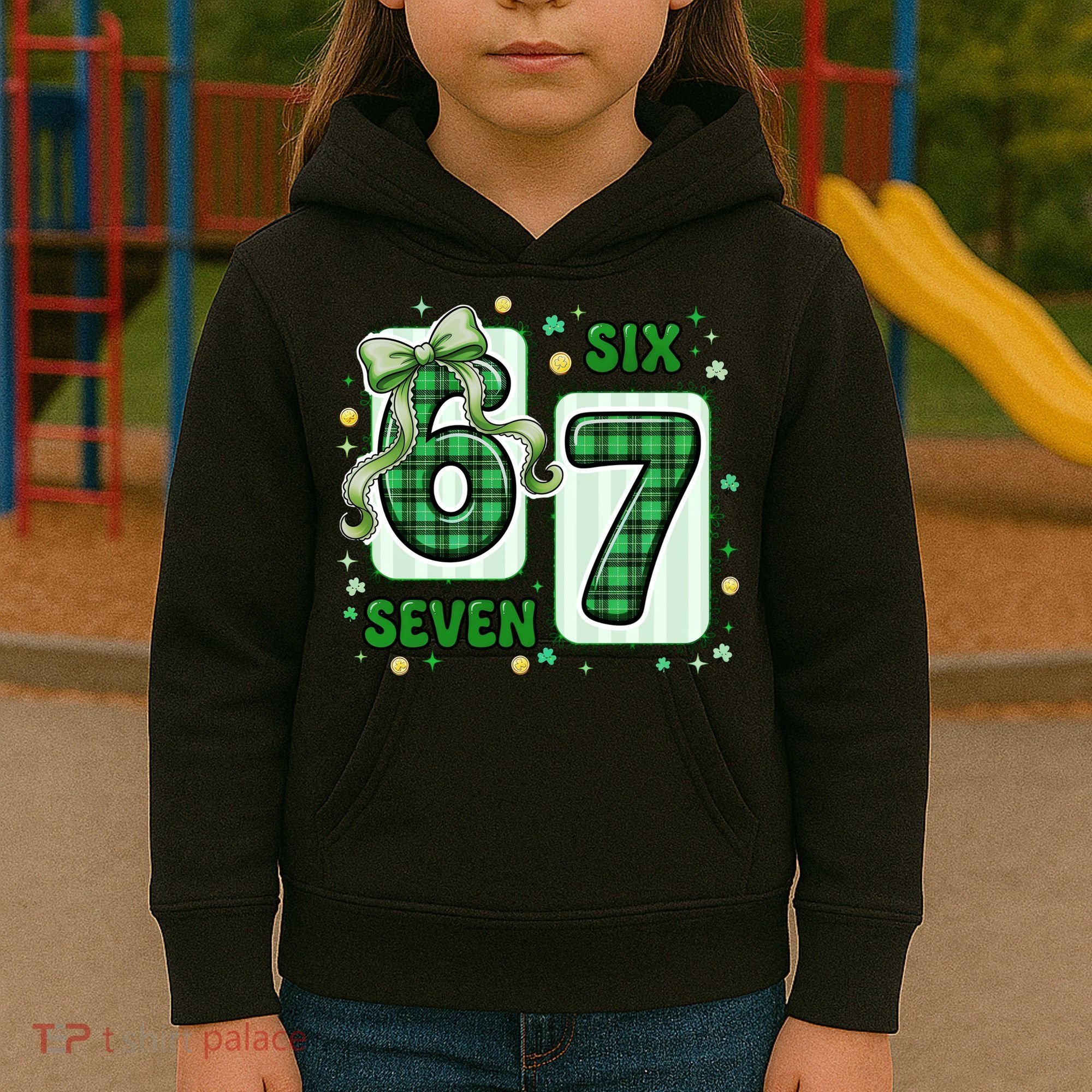 Retro St Patrick's Lucky 67 Six Seven 6-7 Meme Kids Hoodie