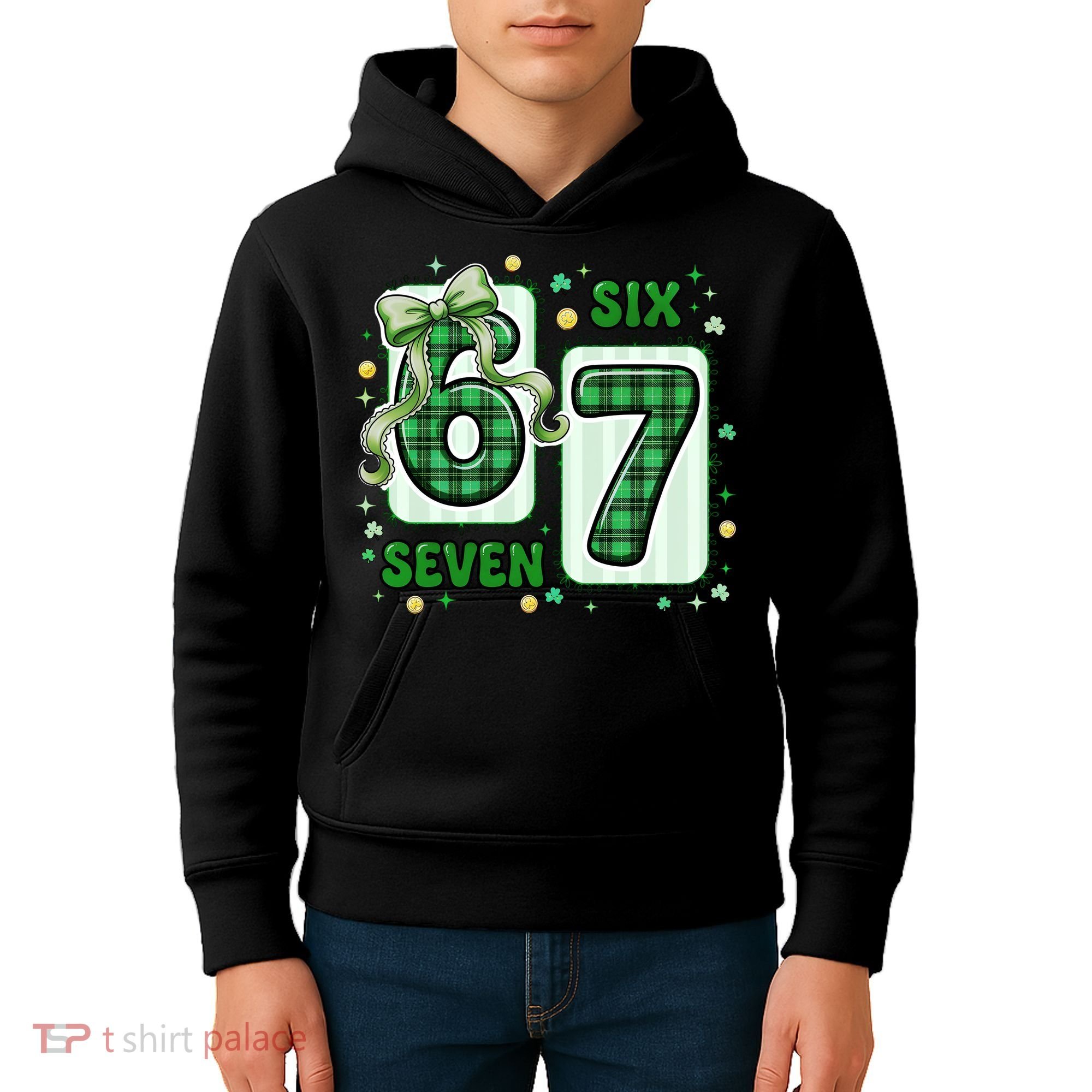 Retro St Patrick's Lucky 67 Six Seven 6-7 Meme Kids Hoodie
