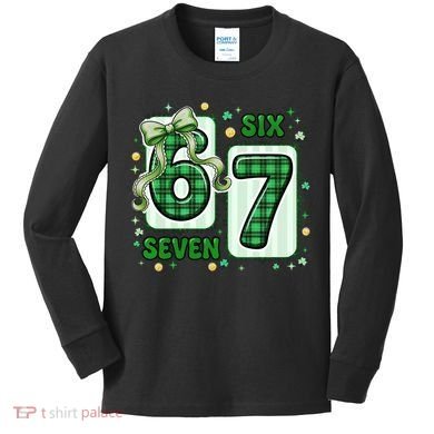 Retro St Patrick's Lucky 67 Six Seven 6-7 Meme Kids Long Sleeve Shirt