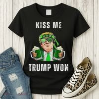 Republican St Patricks Day Kiss Me Trump Won For Women's T-Shirt thumb 3