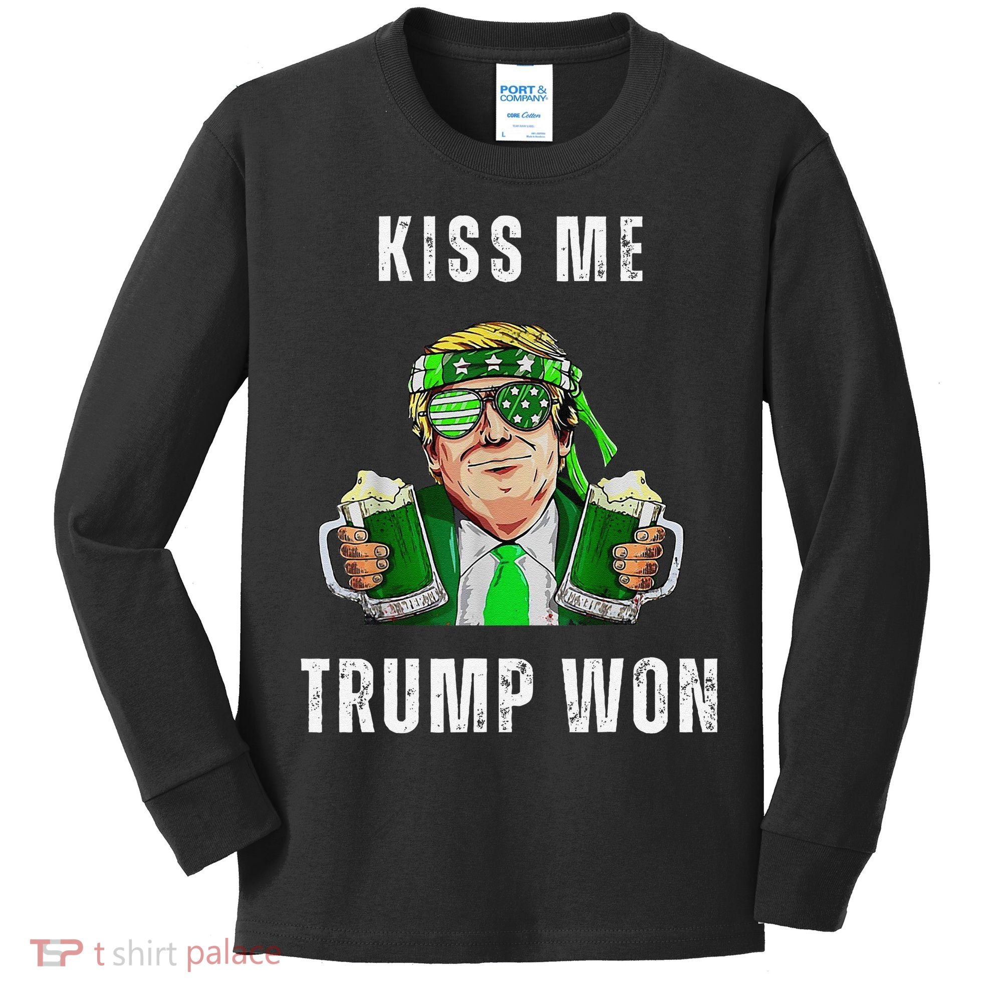 Republican St Patricks Day Kiss Me Trump Won For Kids Long Sleeve Shirt