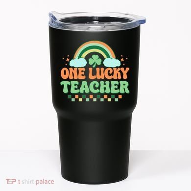 Retro St Patricks Day One Lucky Teacher Tumbler