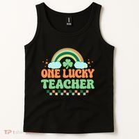 Retro St Patricks Day One Lucky Teacher Tank Top thumb 2