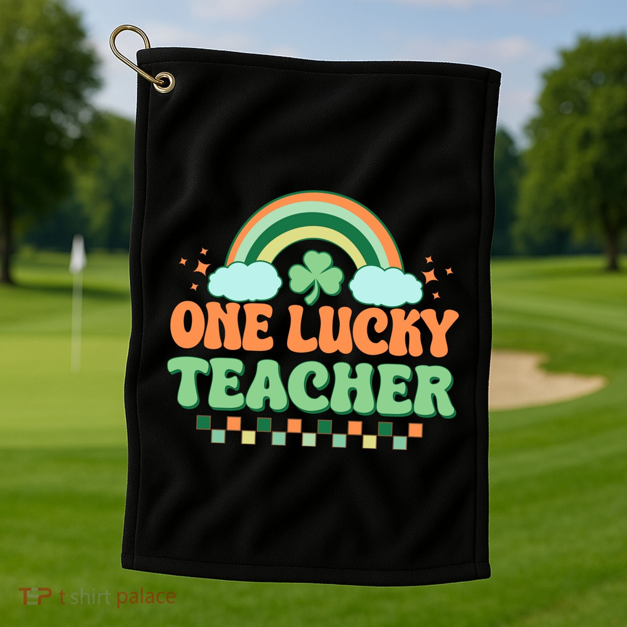 Retro St Patricks Day One Lucky Teacher Golf Towel