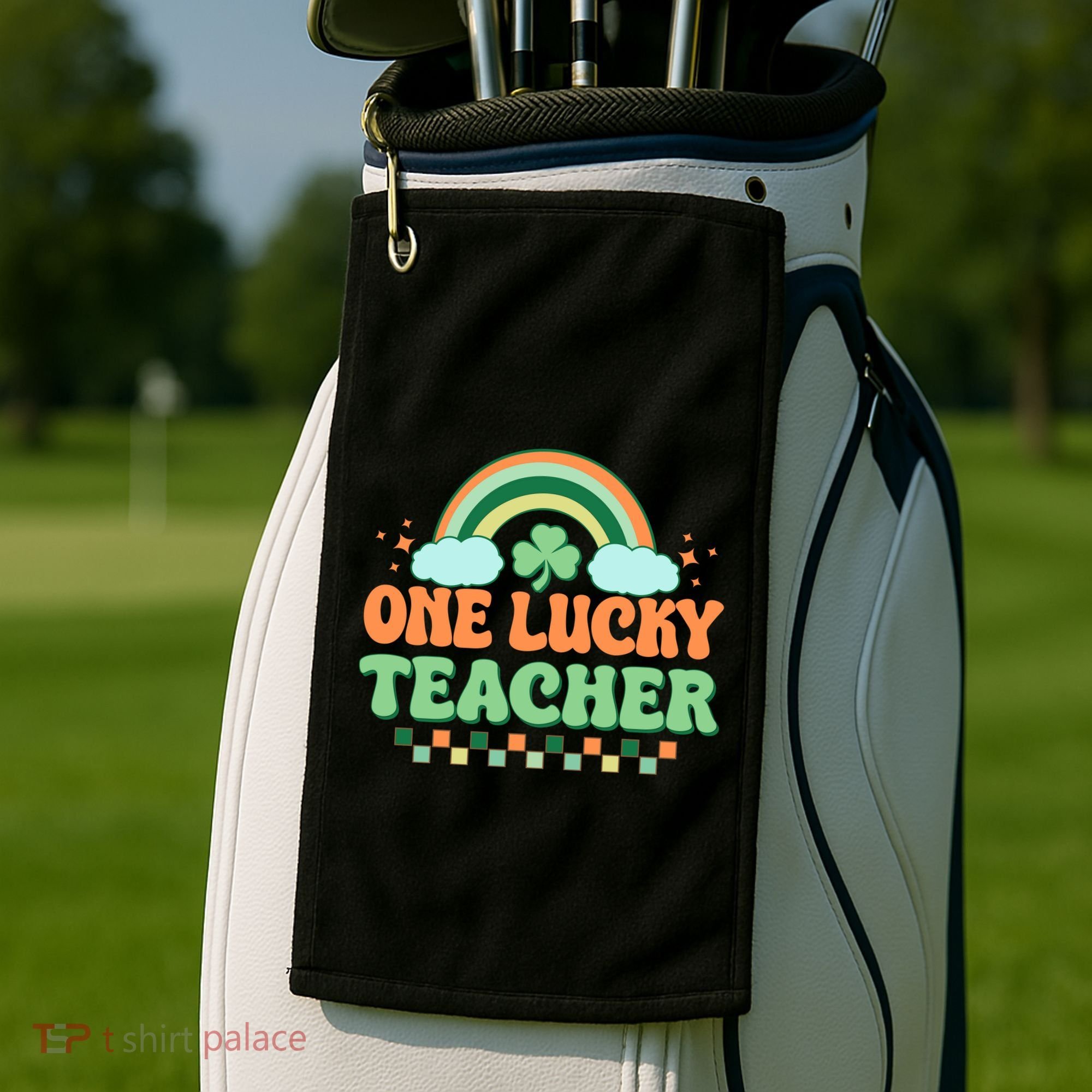 Retro St Patricks Day One Lucky Teacher Golf Towel