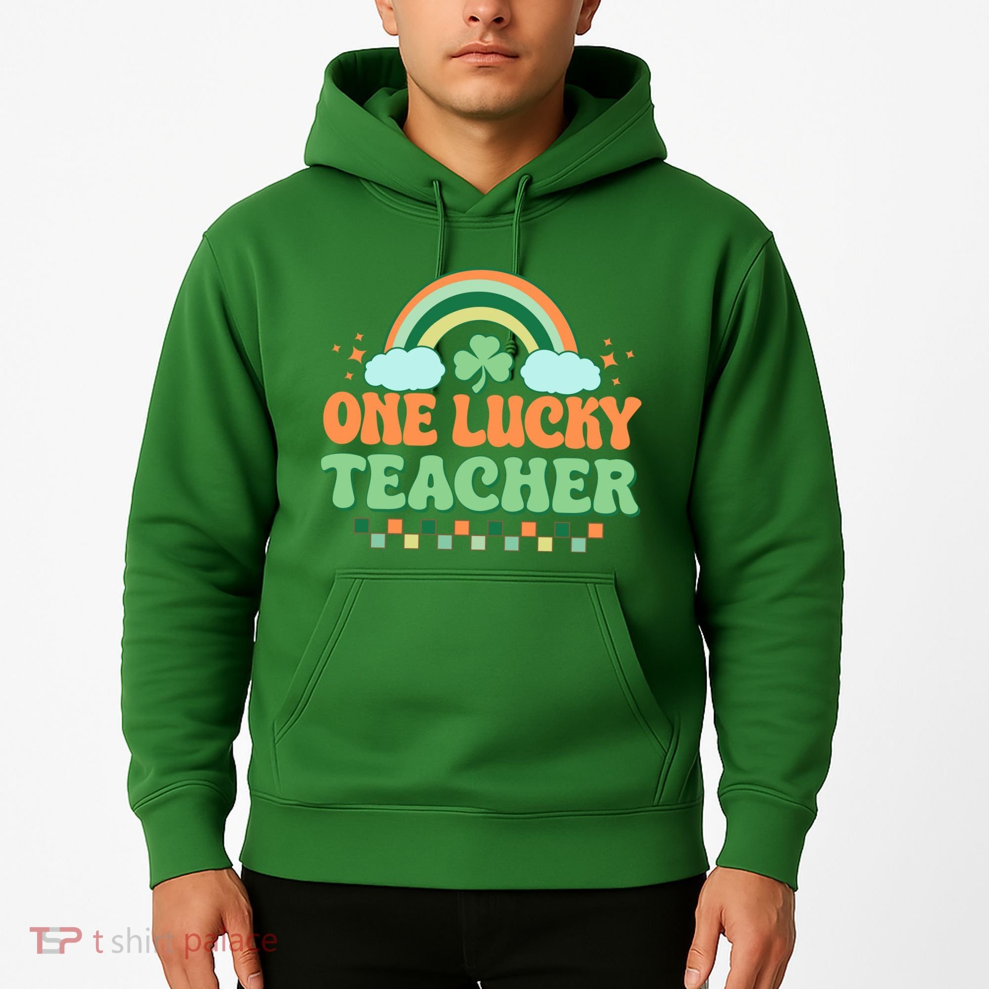 Retro St Patricks Day One Lucky Teacher Hoodie