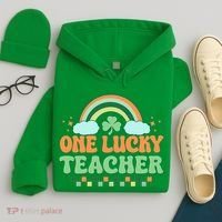 Retro St Patricks Day One Lucky Teacher Hoodie thumb 4