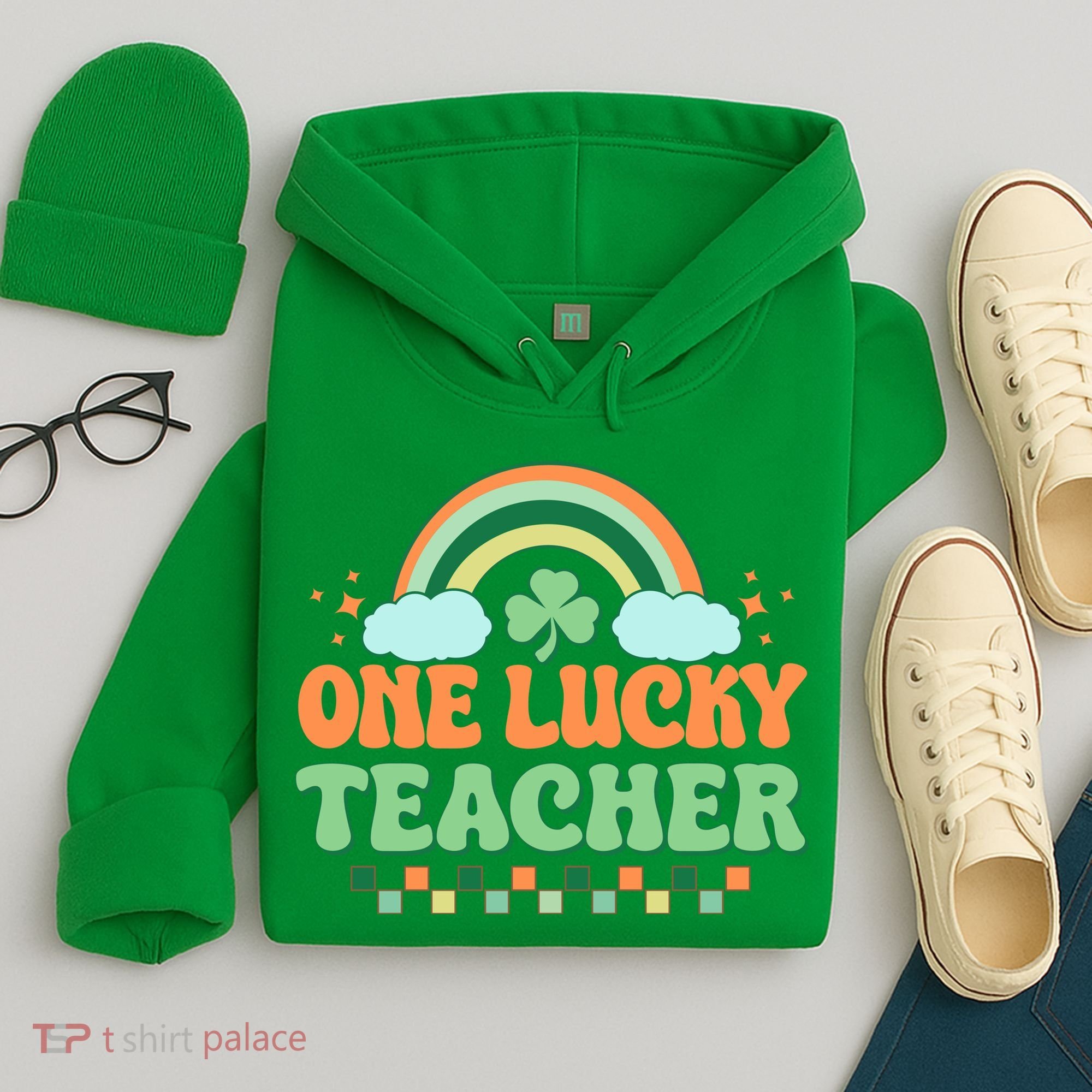 Retro St Patricks Day One Lucky Teacher Hoodie