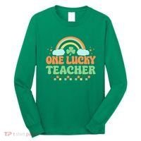 Retro St Patricks Day One Lucky Teacher Long Sleeve Shirt thumb 0