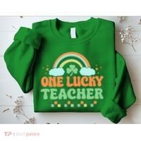 Retro St Patricks Day One Lucky Teacher Sweatshirt thumb 2