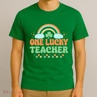 Retro St Patricks Day One Lucky Teacher T-Shirt thumb 3