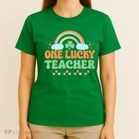Retro St Patricks Day One Lucky Teacher T-Shirt thumb 4