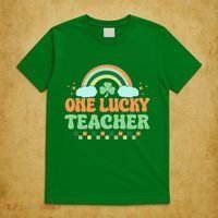 Retro St Patricks Day One Lucky Teacher T-Shirt thumb 5