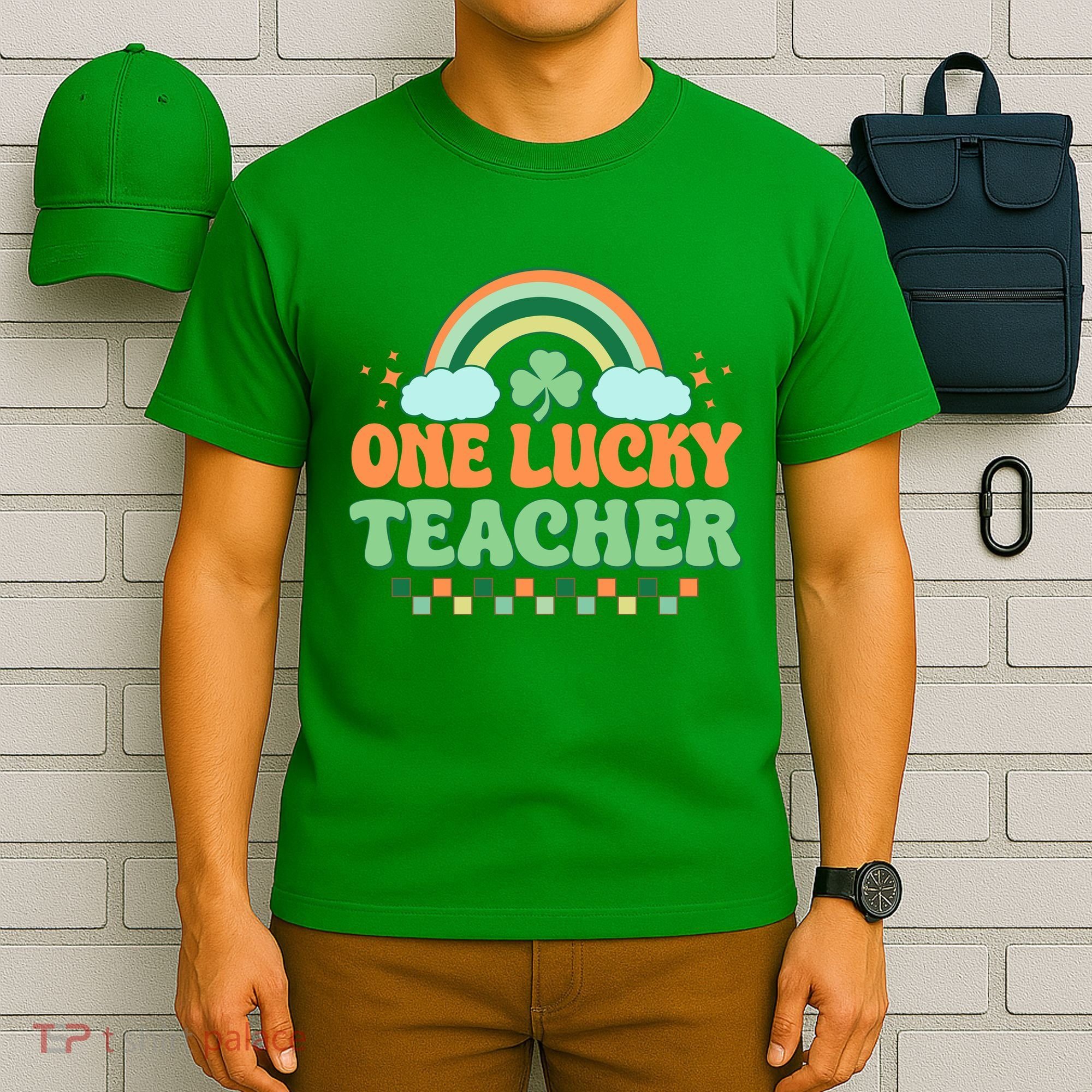Retro St Patricks Day One Lucky Teacher T-Shirt
