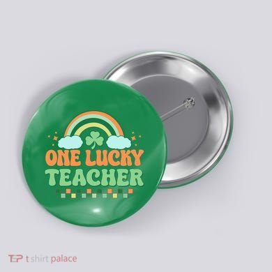 Retro St Patricks Day One Lucky Teacher Button