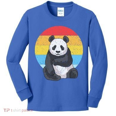 Retro Sunset Panda Gift Kawaii Vintage Panda Gift Kids Long Sleeve Shirt