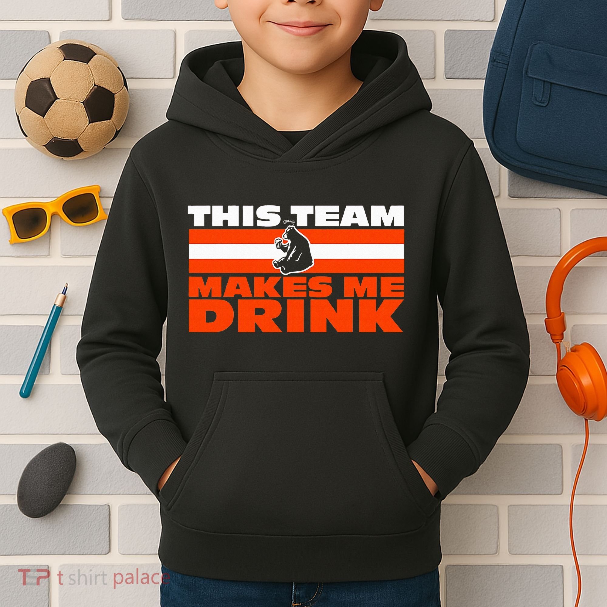 Retro Sport Quote This Team Makes Me Drink Funny Bear Kids Hoodie