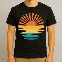 Retro Sunset Rays Wavy Vintage Retro Sunshine Sun Rays Beachy Vibes Retro Summer T-Shirt thumb 3