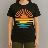 Retro Sunset Rays Wavy Vintage Retro Sunshine Sun Rays Beachy Vibes Retro Summer T-Shirt thumb 4