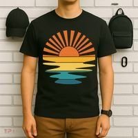 Retro Sunset Rays Wavy Vintage Retro Sunshine Sun Rays Beachy Vibes Retro Summer T-Shirt thumb 6