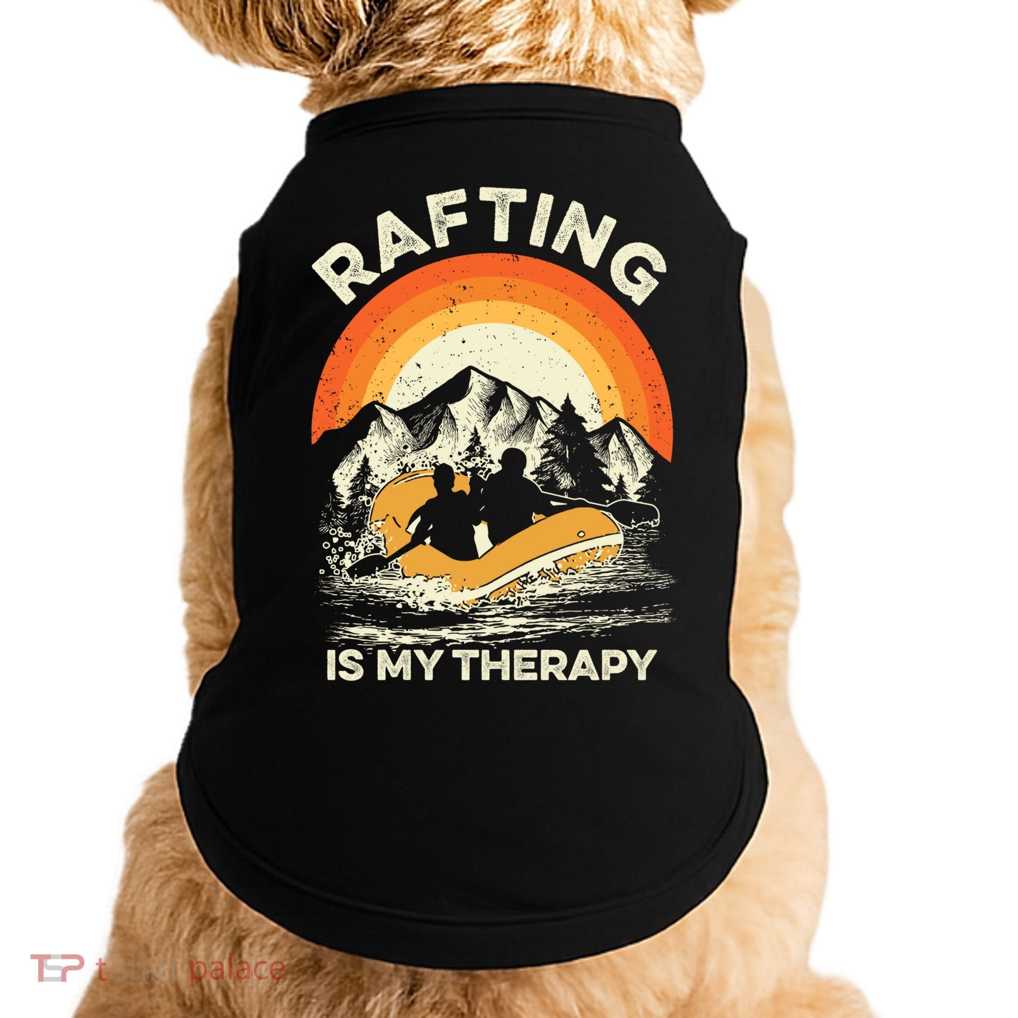 Retro Sunset River I Rafting Gift Doggie Tank