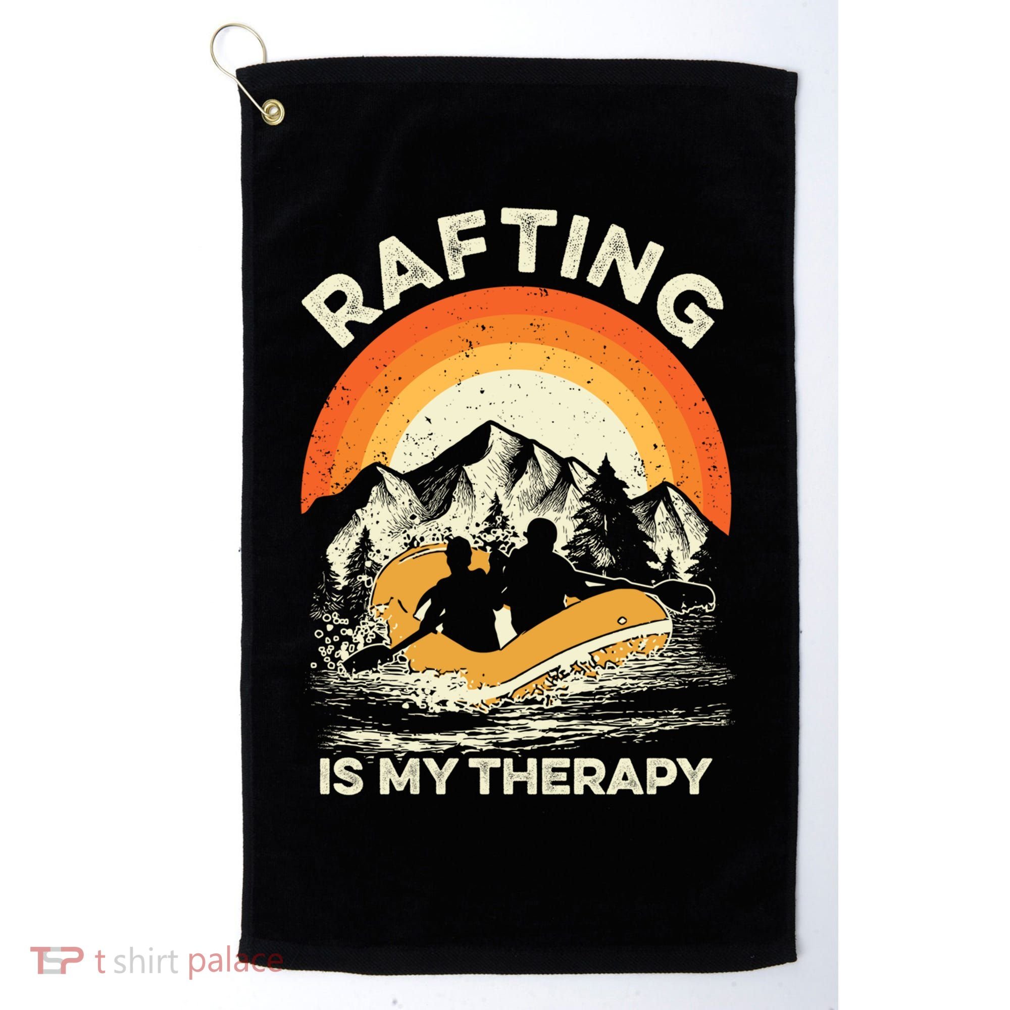 Retro Sunset River I Rafting Gift Golf Towel