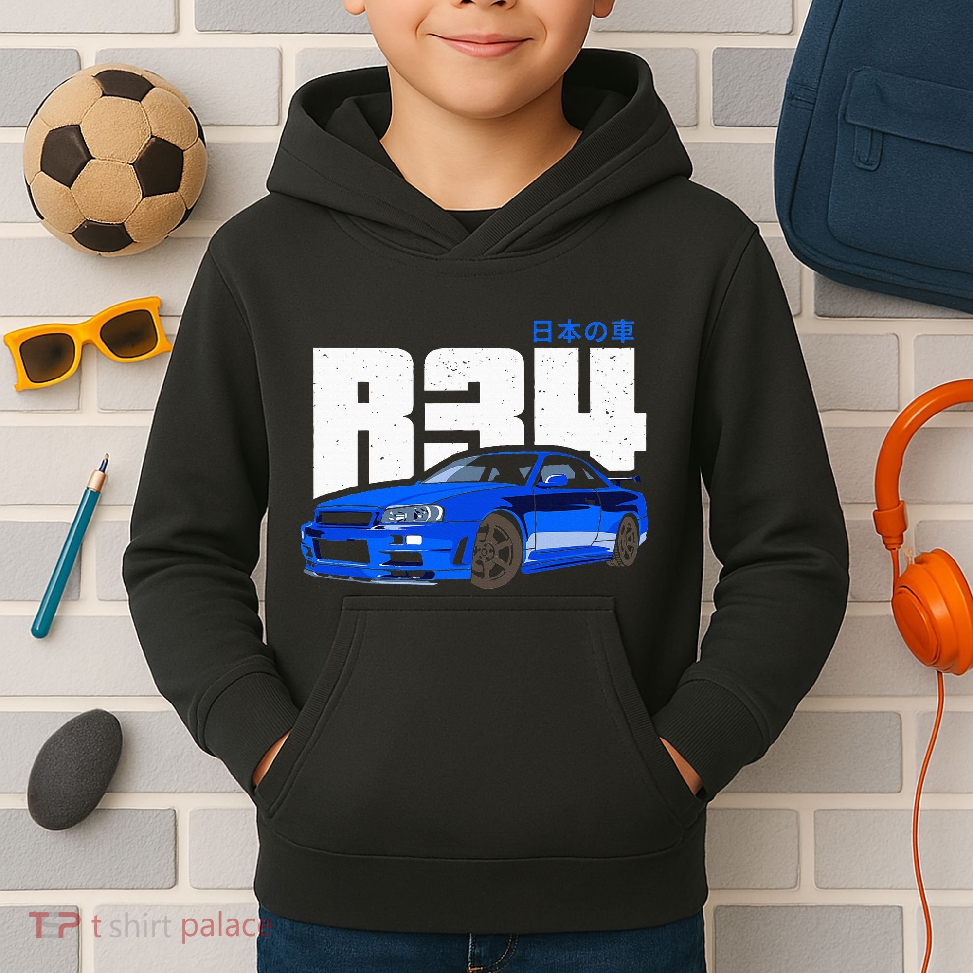 Retro Skyline R34 Jdm 90s Aesthetic Kids Hoodie