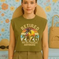 Retro Sunset Retired 2026 Not My Problem Anymore Retirement Garment-Dyed Women's Muscle Tee thumb 4
