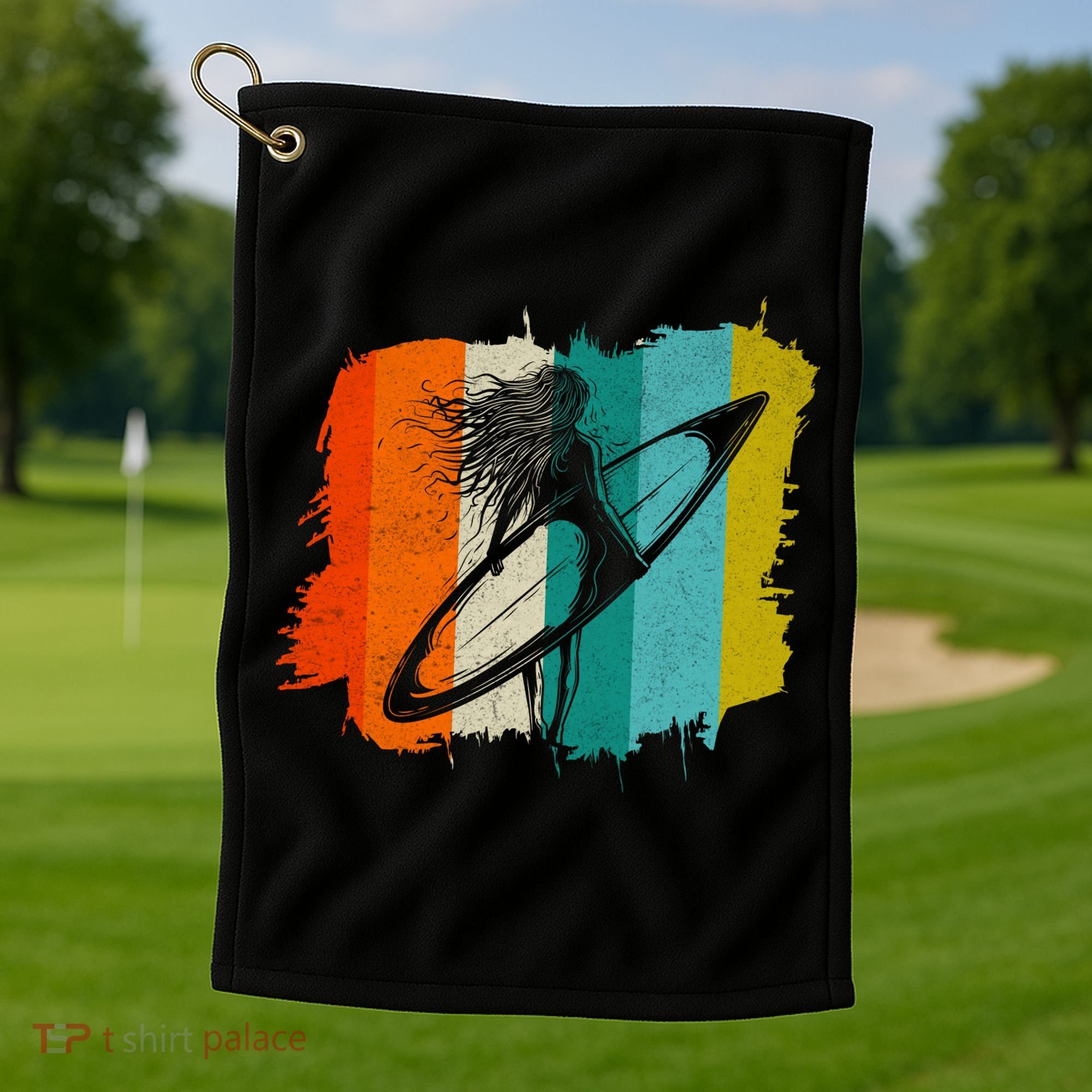 Retro Summer Surfing Gift For Girl Golf Towel