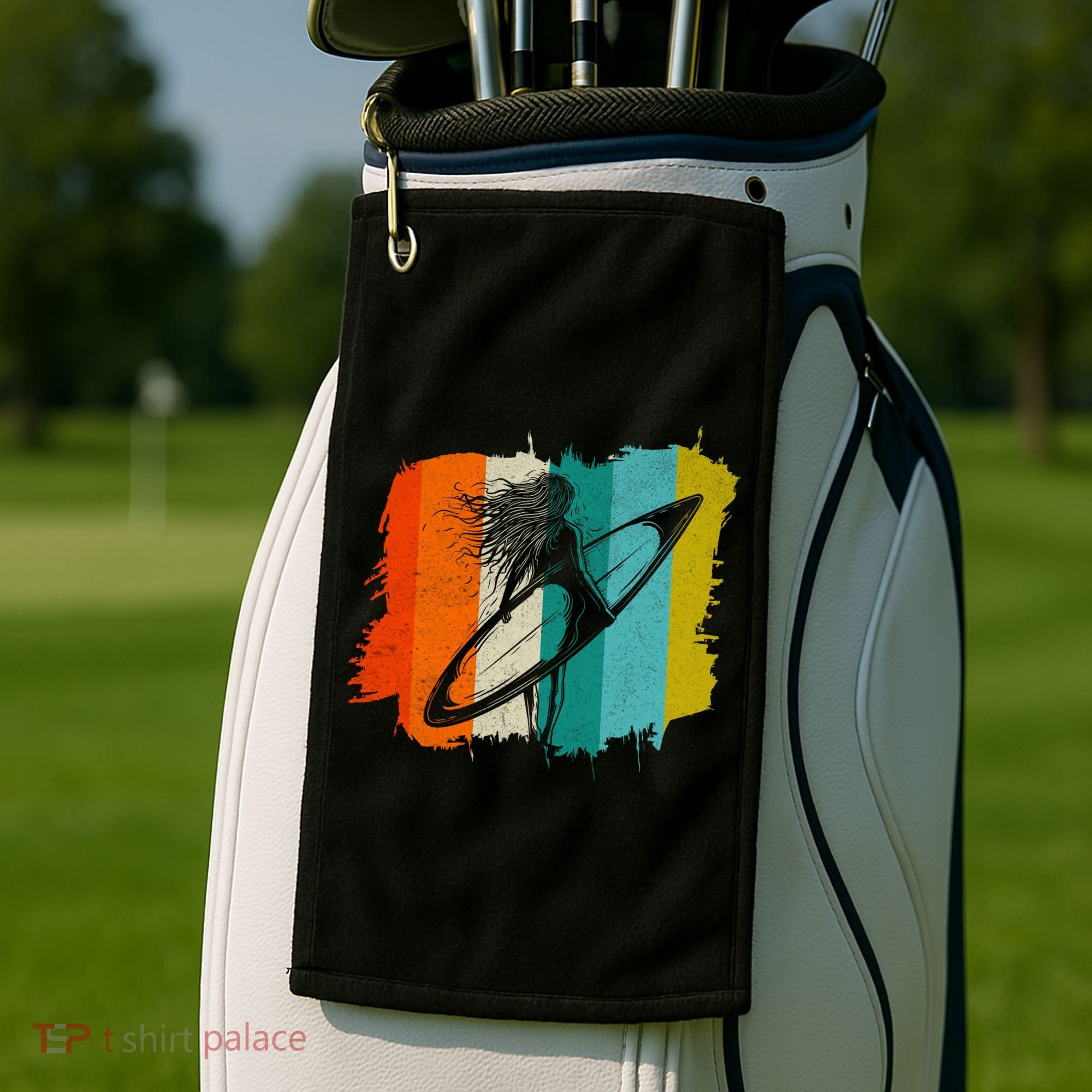 Retro Summer Surfing Gift For Girl Golf Towel
