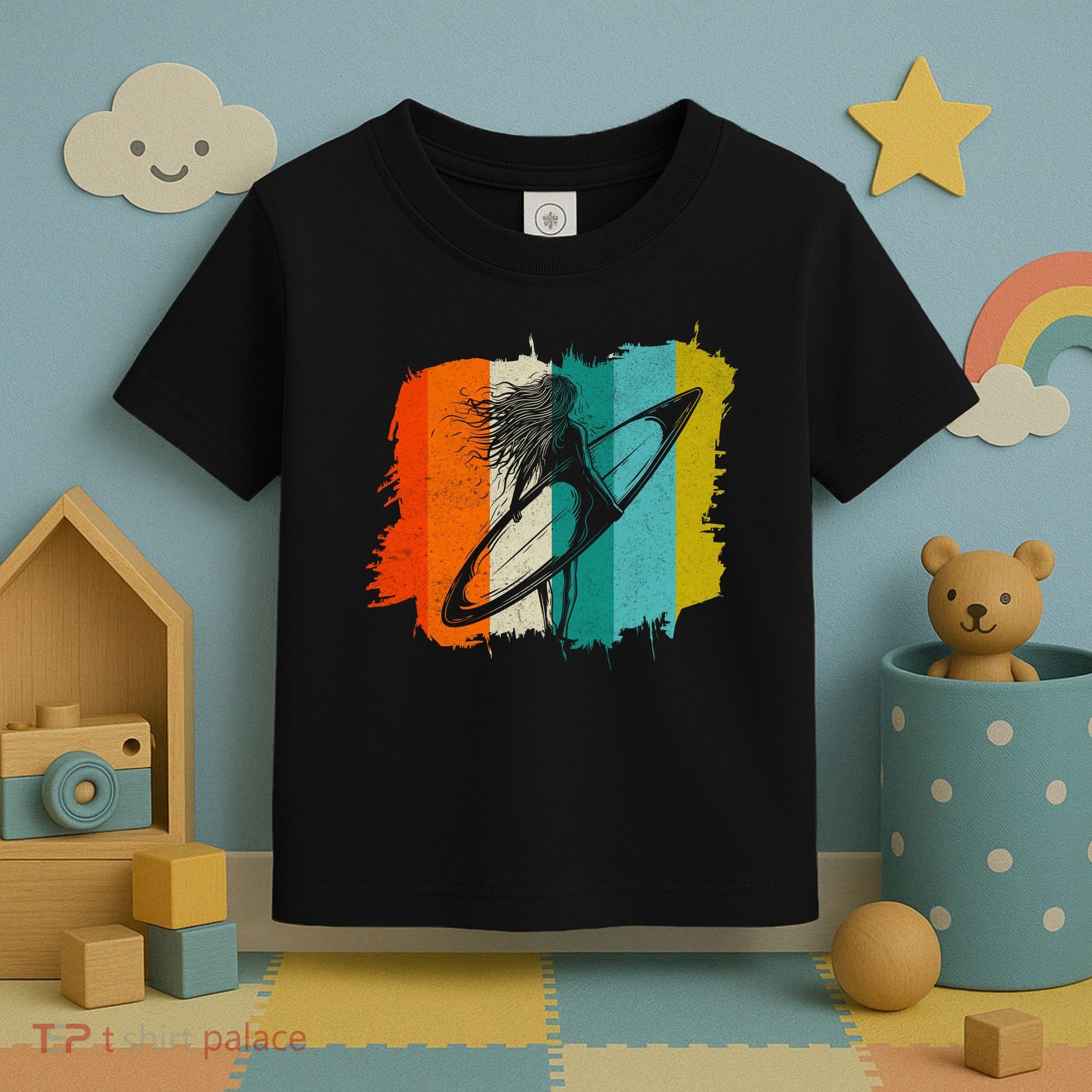 Retro Summer Surfing Gift For Girl Toddler T-Shirt