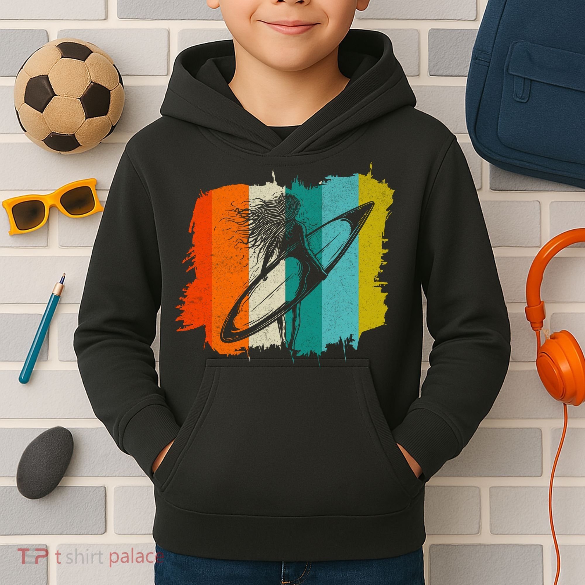 Retro Summer Surfing Gift For Girl Kids Hoodie