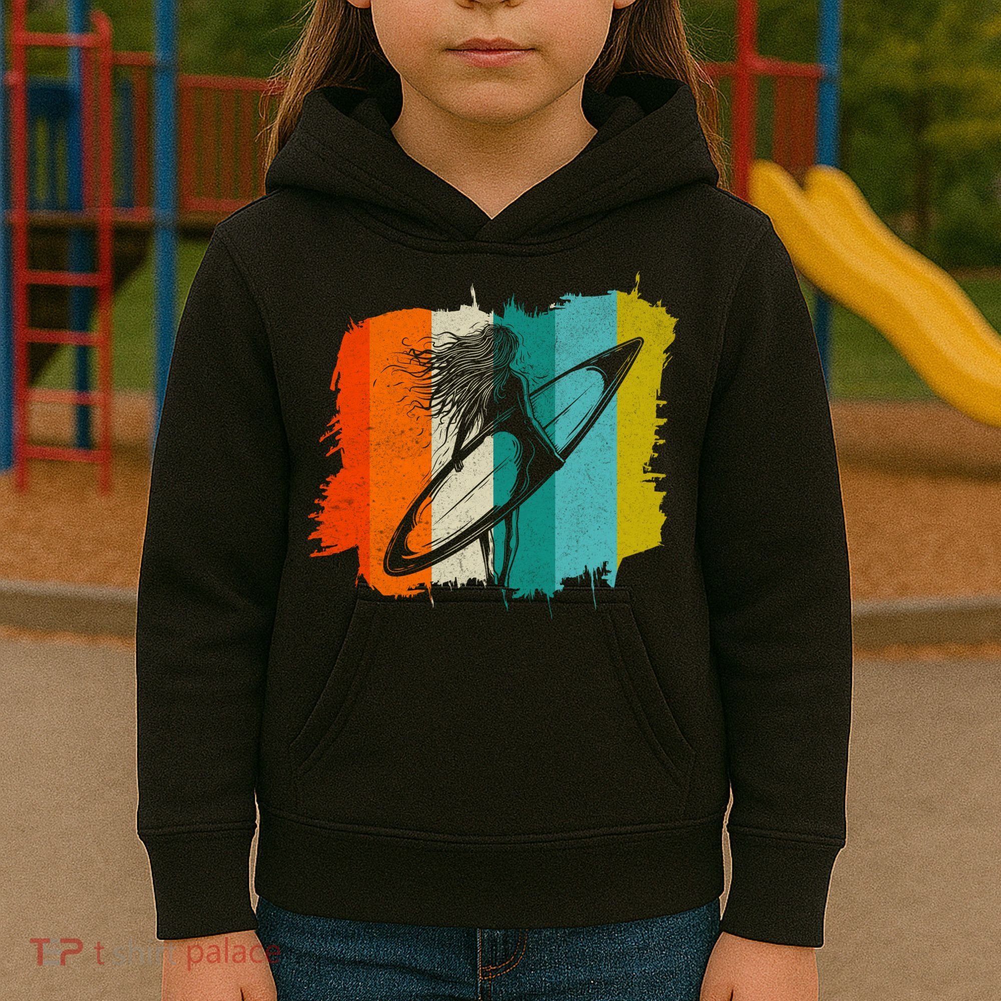 Retro Summer Surfing Gift For Girl Kids Hoodie