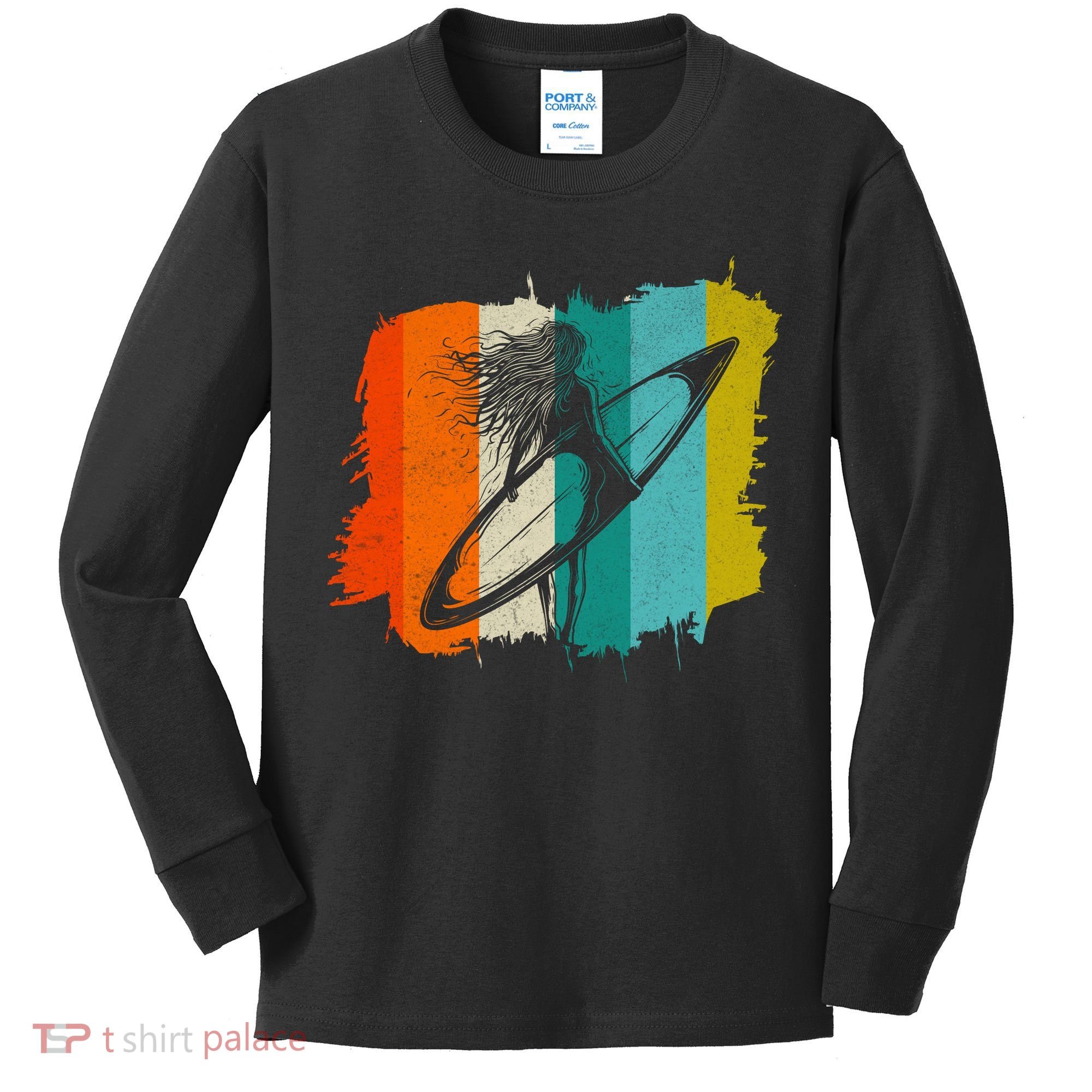 Retro Summer Surfing Gift For Girl Kids Long Sleeve Shirt