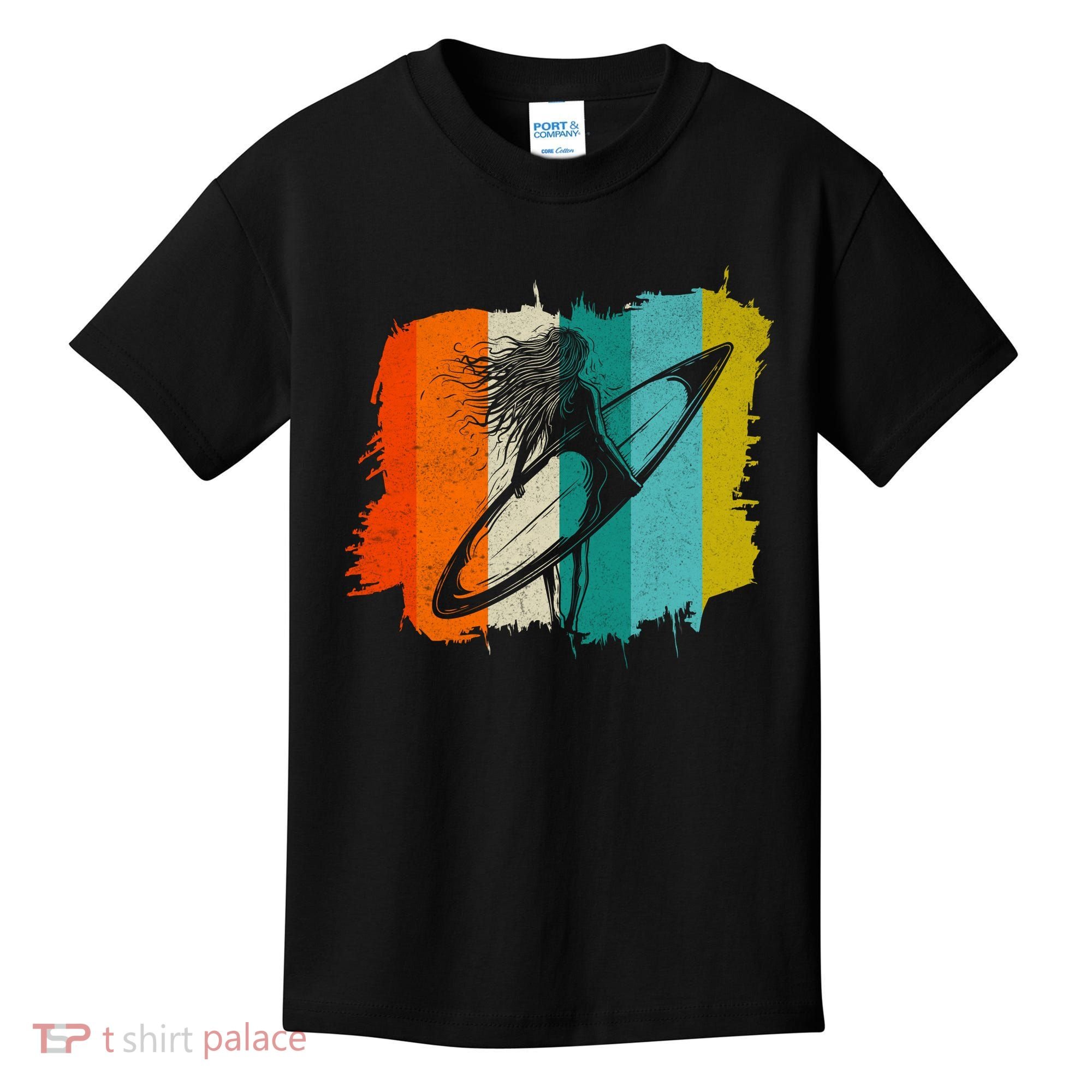 Retro Summer Surfing Gift For Girl Kids T-Shirt