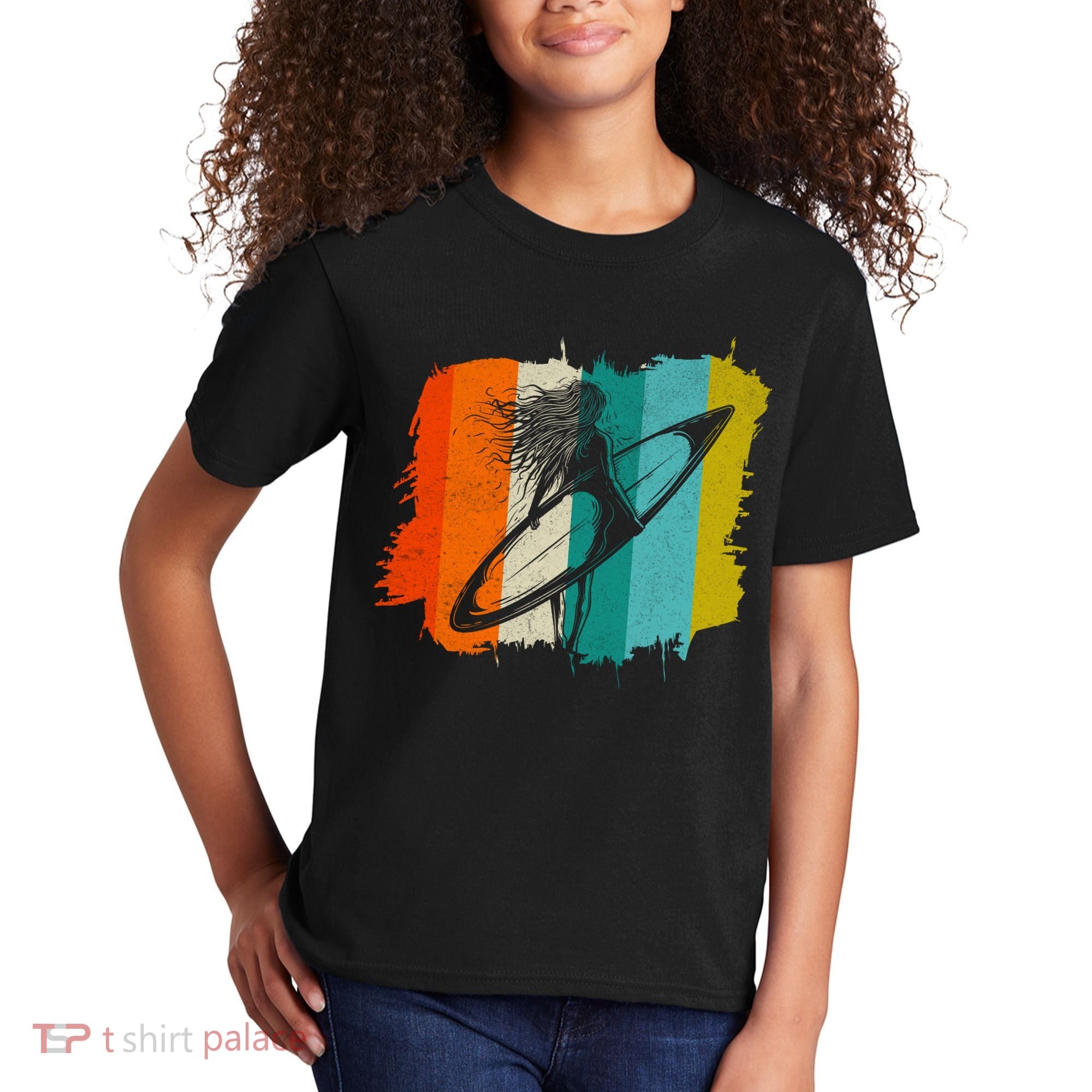 Retro Summer Surfing Gift For Girl Kids T-Shirt