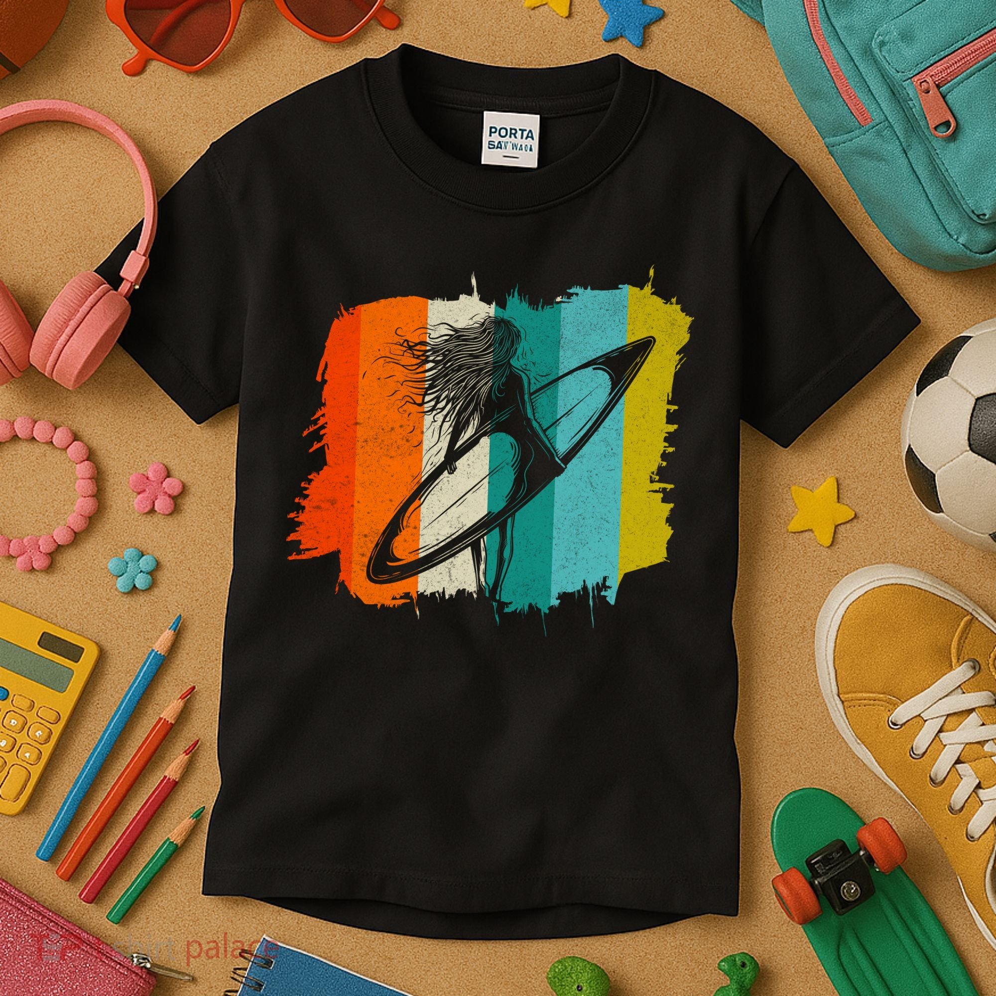 Retro Summer Surfing Gift For Girl Kids T-Shirt