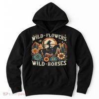 Retro Southern Sunset Cowgirl Wild Flowers Wild Horses Hoodie thumb 0