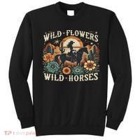 Retro Southern Sunset Cowgirl Wild Flowers Wild Horses Sweatshirt thumb 0
