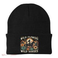 Retro Southern Sunset Cowgirl Wild Flowers Wild Horses Beanie thumb 0
