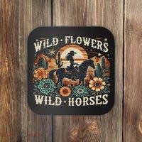 Retro Southern Sunset Cowgirl Wild Flowers Wild Horses Coaster thumb 0