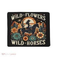 Retro Southern Sunset Cowgirl Wild Flowers Wild Horses Mousepad thumb 0
